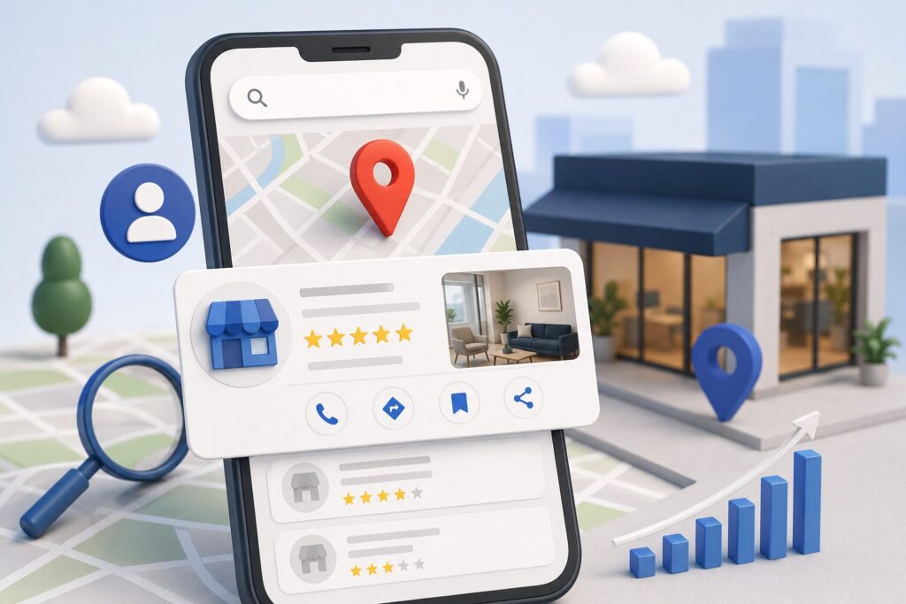 Perfil do Google Meu Negócio de uma empresa prestadora de serviço sendo exibido nos resultados de busca local